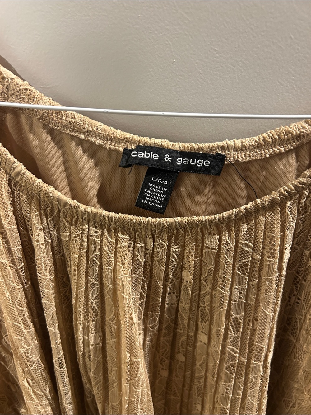 Cable & Gauge Gold/Cream Sheer Lace Peasant Tunic - Picture 2 of 5